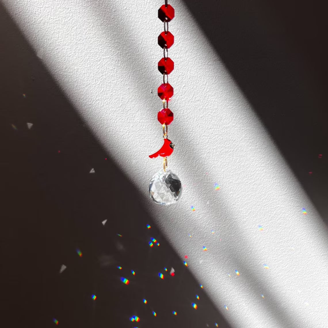 Eternal Rainbow SunCatcher – Memorial Gift with Initial Charm Cardinal