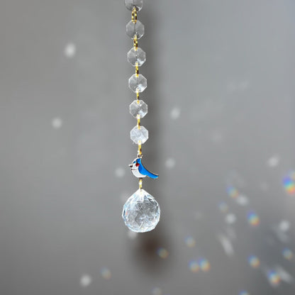 Eternal Rainbow SunCatcher – Memorial Gift with Initial Charm Blue Jay