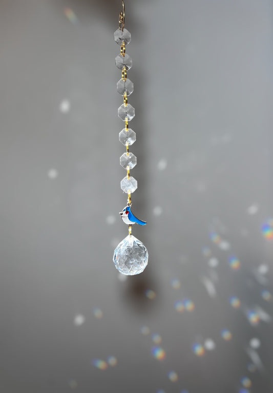 Eternal Rainbow SunCatcher – Memorial Gift with Initial Charm Blue Jay
