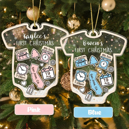 Personalized Baby's First Christmas Ornament 2025 – Custom 4D Shaker Onesie Ornament