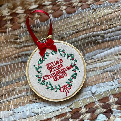 Embroidered Baby’s First Christmas Ornament – Personalized Heirloom Keepsake