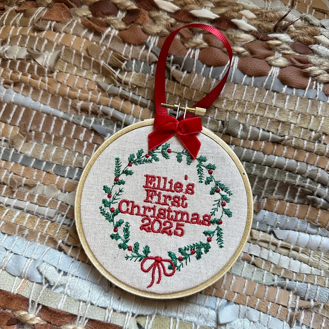 Embroidered Baby’s First Christmas Ornament – Personalized Heirloom Keepsake