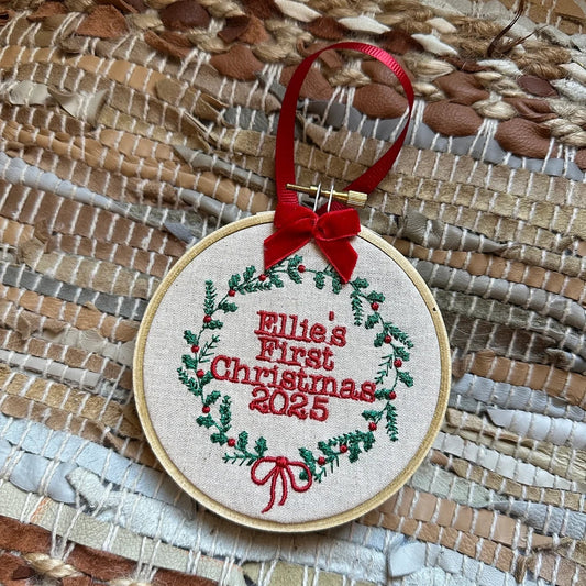 Embroidered Baby’s First Christmas Ornament – Personalized Heirloom Keepsake