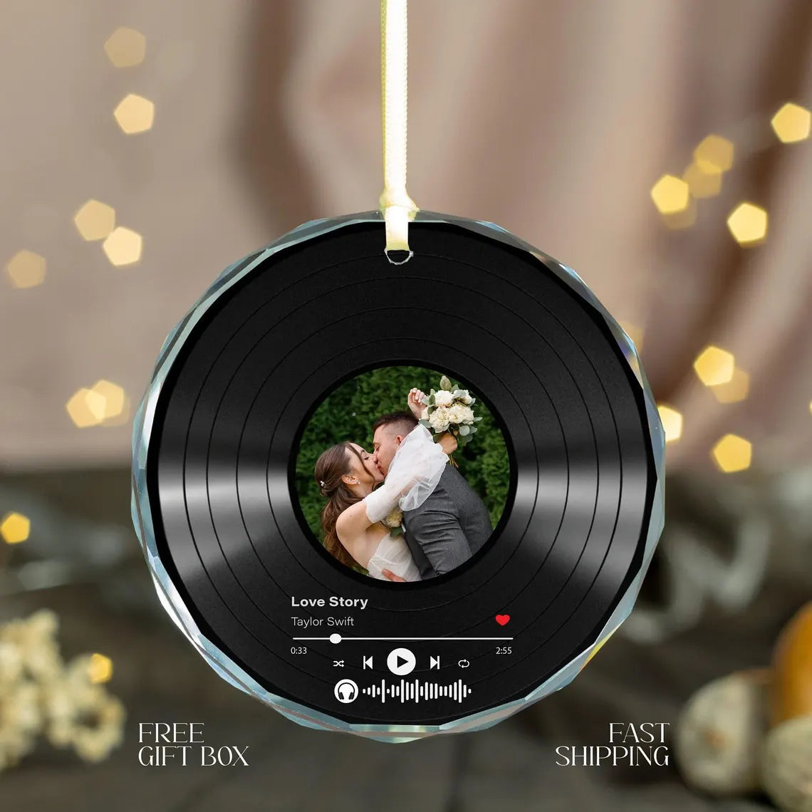 Custom Song Photo Glass Ornament | Personalized Couple Gift