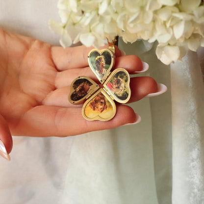 Personalized Heart Locket Brooch – 4 Photos Keepsake Gift