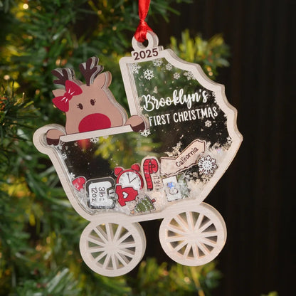 Baby’s First Christmas 2025 – Personalized Reindeer 4D Ornament