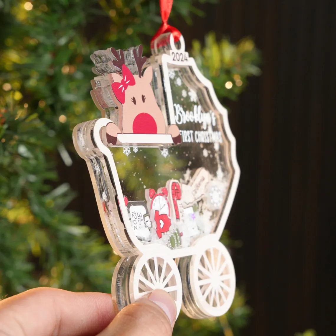 Baby’s First Christmas 2025 – Personalized Reindeer 4D Ornament