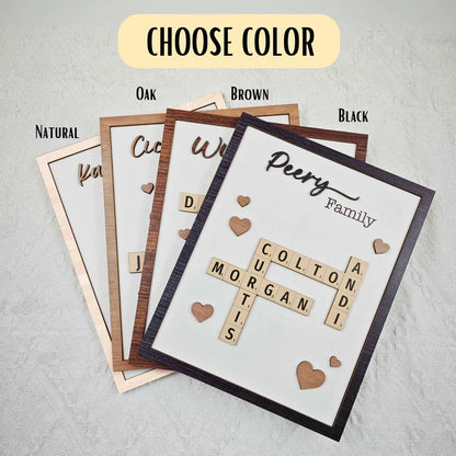 Personalized Family Scrabble Puzzle Sign – Wooden Crossword Name Sign