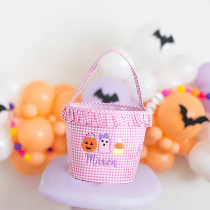 Girls Personalized Halloween Trick or Treat Bag – Gingham Candy Basket