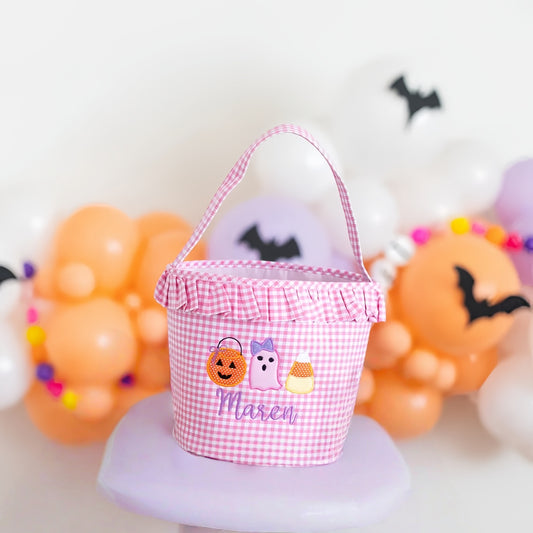Girls Personalized Halloween Trick or Treat Bag – Gingham Candy Basket