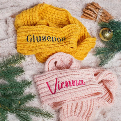 Custom Winter Scarf with Embroidered Name | Personalized Knit Scarf Gift