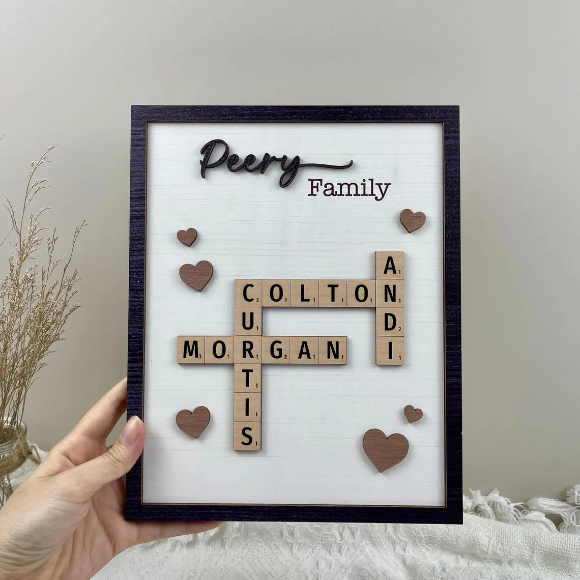 Personalized Family Scrabble Puzzle Sign – Wooden Crossword Name Sign