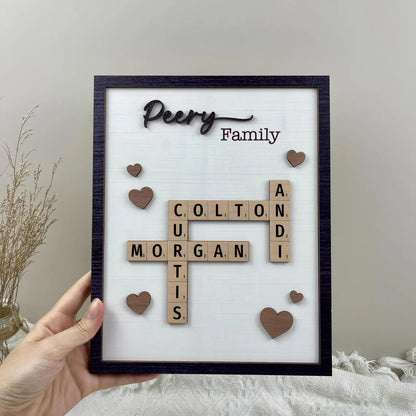 Personalized Family Scrabble Puzzle Sign – Wooden Crossword Name Sign