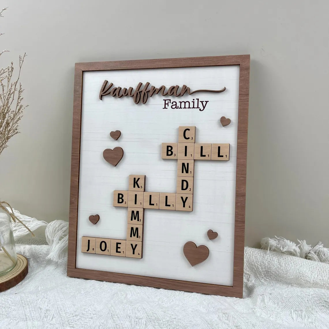 Personalized Family Scrabble Puzzle Sign – Wooden Crossword Name Sign