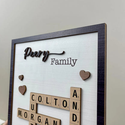Personalized Family Scrabble Puzzle Sign – Wooden Crossword Name Sign
