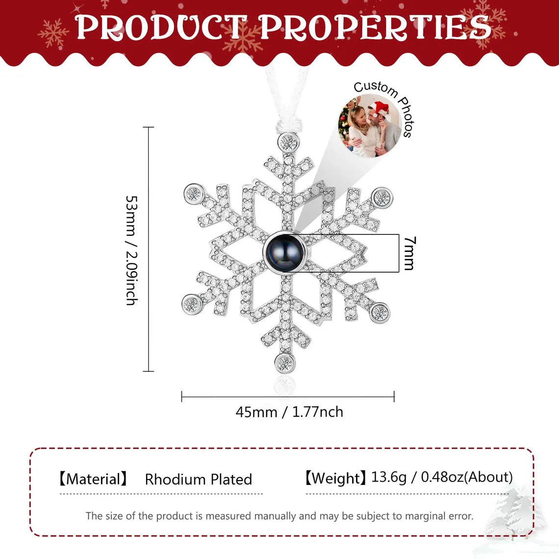 Personalized Christmas Snowflake Ornament – Custom Photo Bauble