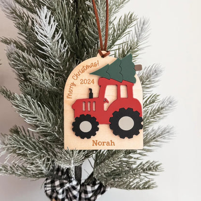 Premier Noël de bébé : Tracteur décoratif | Personnalisé 2025