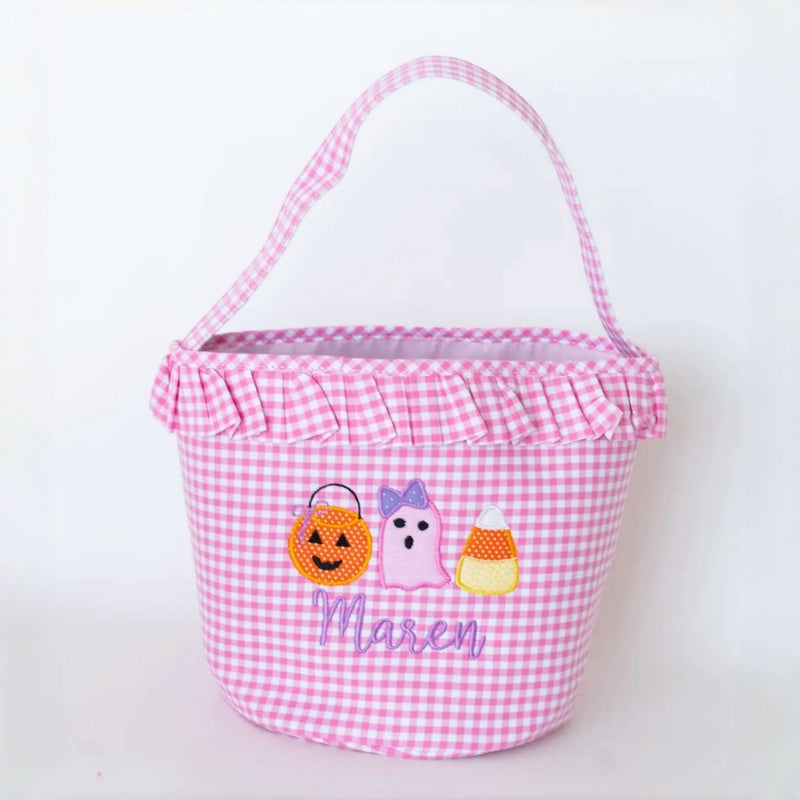 Girls Personalized Halloween Trick or Treat Bag – Gingham Candy Basket