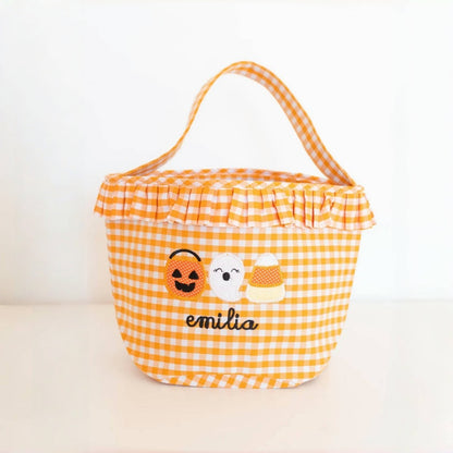 Girls Personalized Halloween Trick or Treat Bag – Gingham Candy Basket