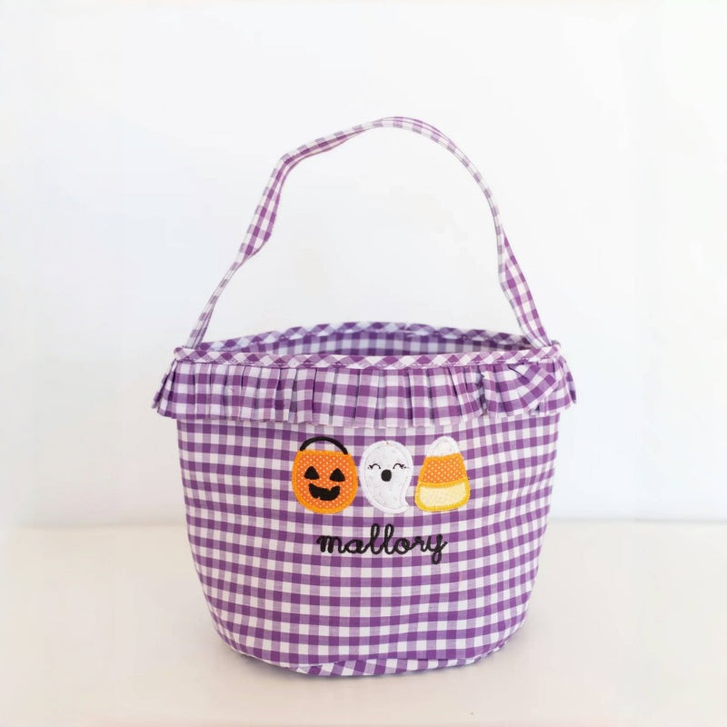 Girls Personalized Halloween Trick or Treat Bag – Gingham Candy Basket