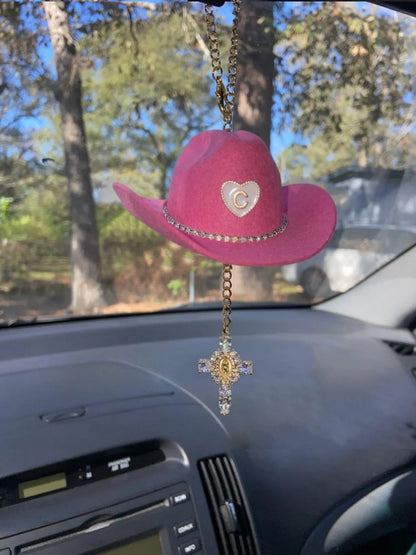 Chapeau de cowboy Vierge Marie - Porte-clés voiture - Accessoire de rétroviseur personnalisé