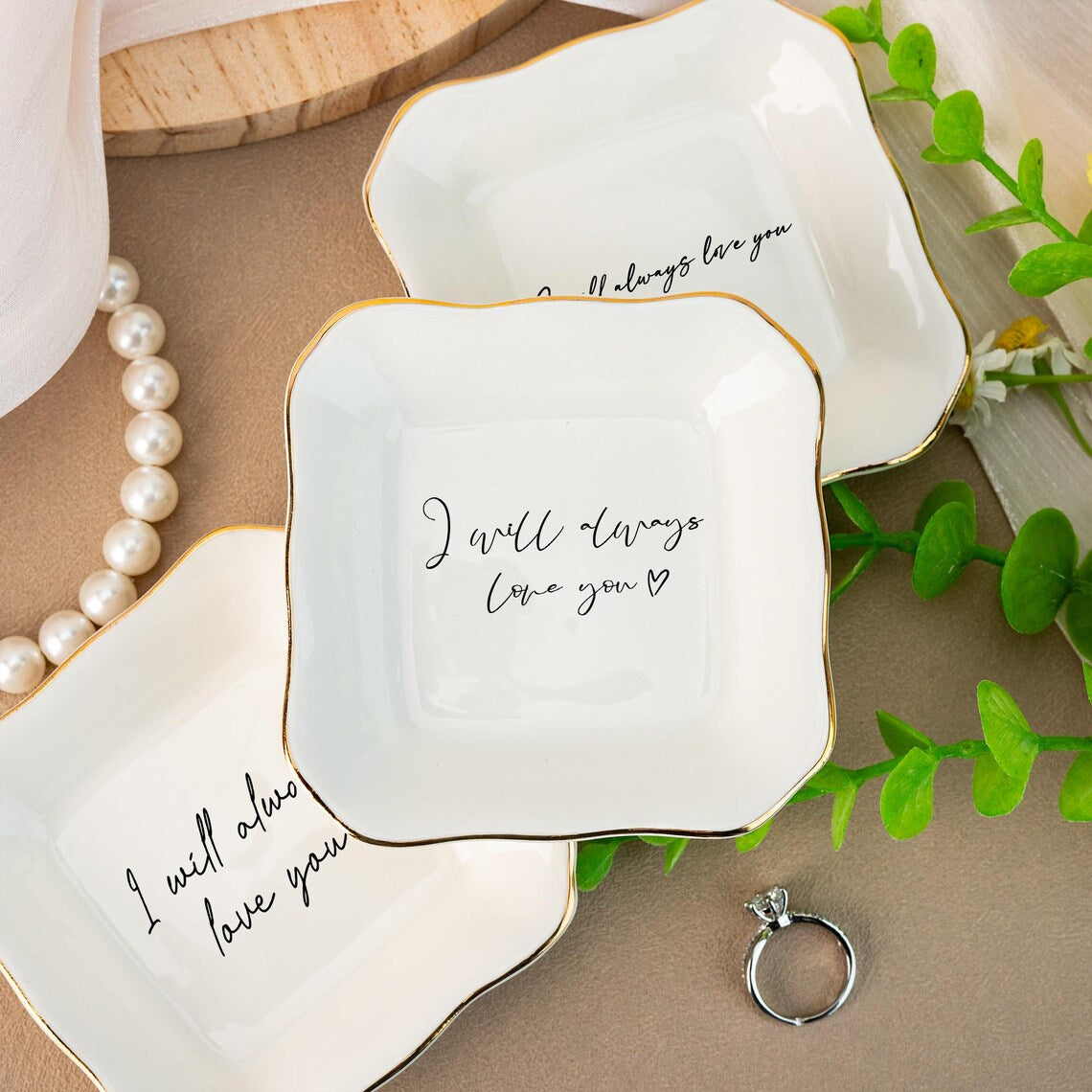 Personalized Handwriting Ring Dish – Custom Jewelry Keepsake Gift