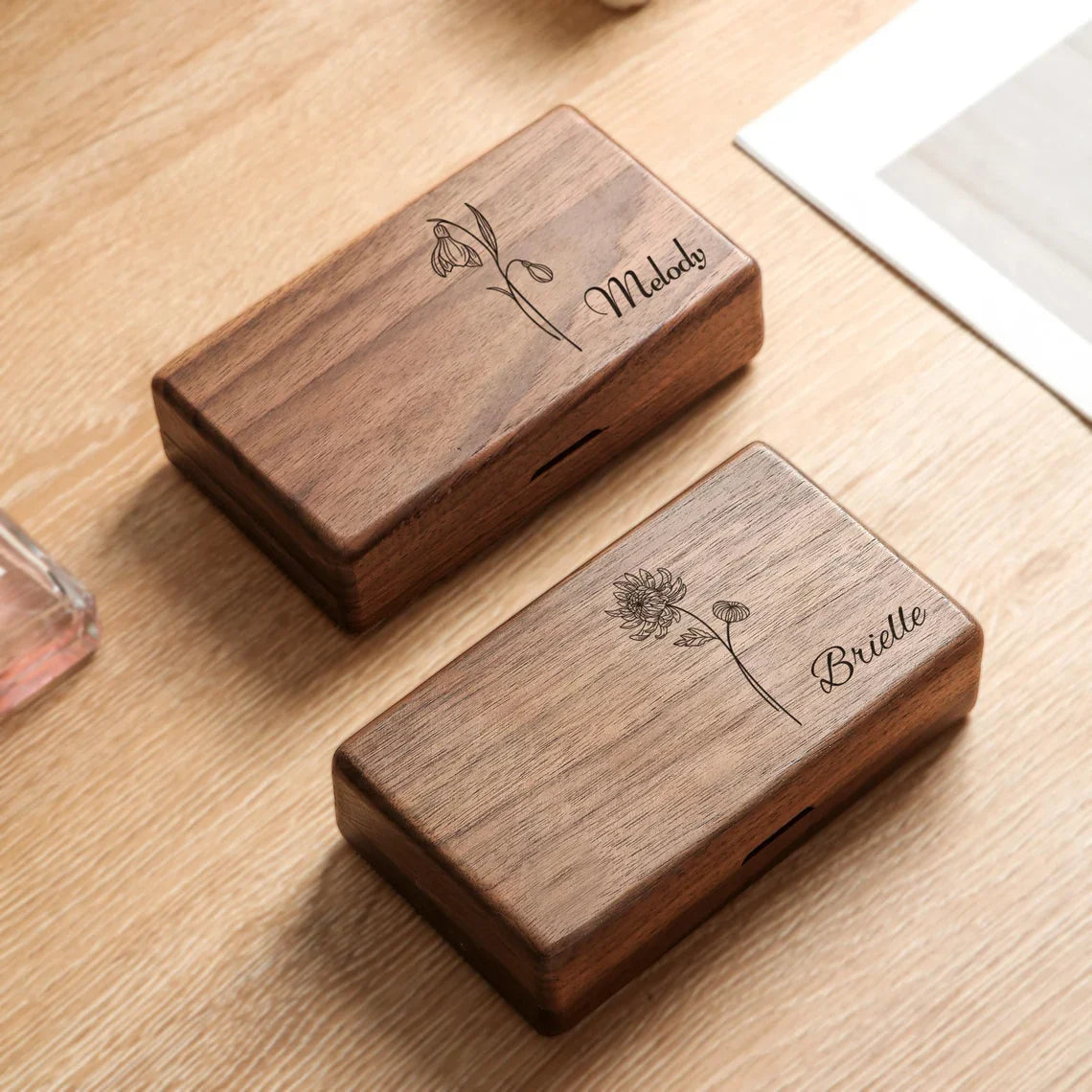 Custom Birth Flower Wooden Jewelry Box – Personalized Gift for Her