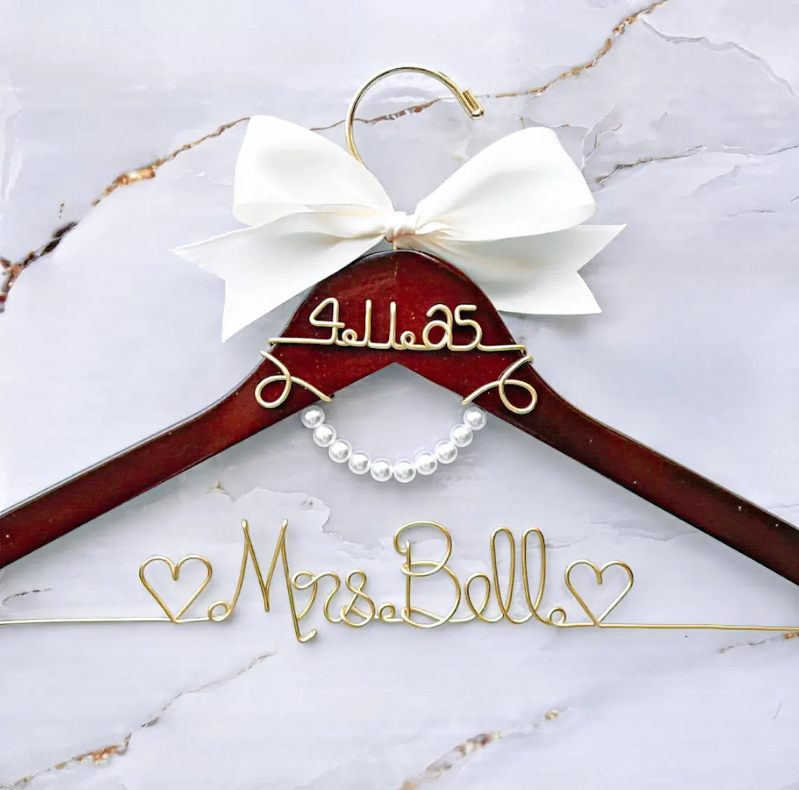 Personalized Bride Wedding Hanger with Name & Date – Pearl Detail
