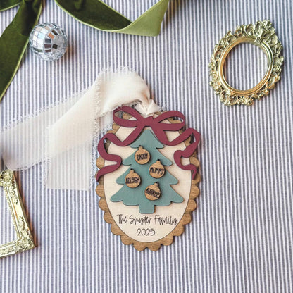 Personalized Family Christmas Bow Ornament – Retro Keepsake
