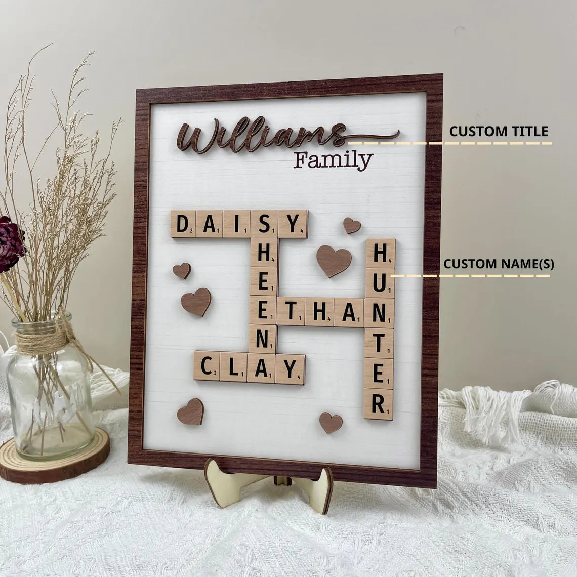 Personalized Family Scrabble Puzzle Sign – Wooden Crossword Name Sign