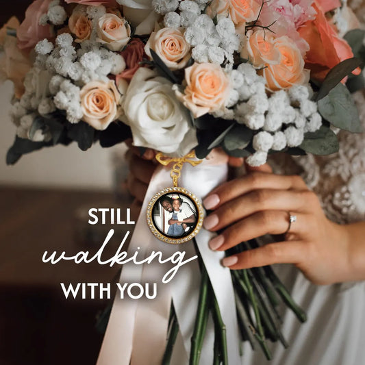 Wedding Bouquet Photo Charm – Crystal & Plain for Bride or Groom