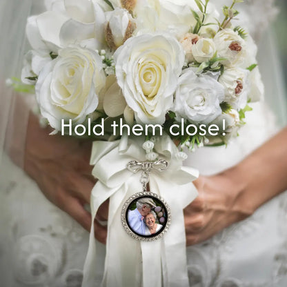 Wedding Bouquet Photo Charm – Crystal & Plain for Bride or Groom