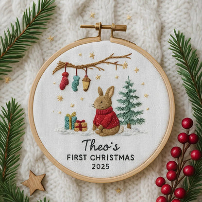 Baby’s First Christmas Ornament – Personalized Embroidered Keepsake