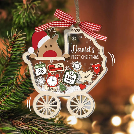 Baby’s First Christmas 2025 – Personalized Reindeer 4D Ornament