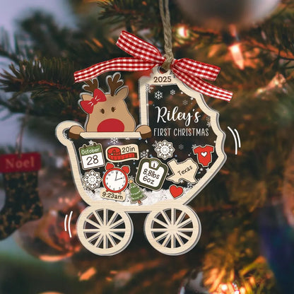 Baby’s First Christmas 2025 – Personalized Reindeer 4D Ornament