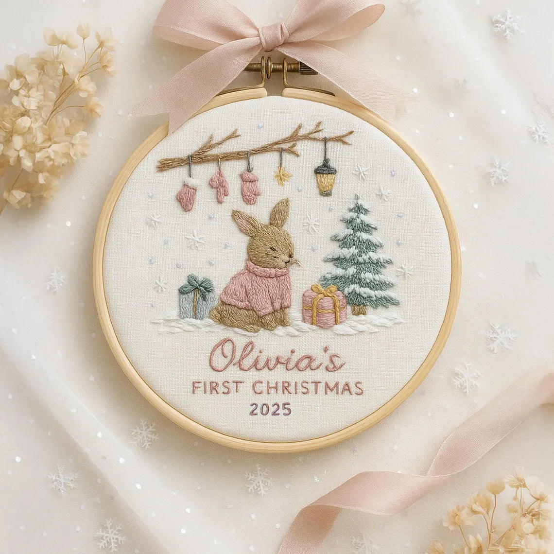 Baby’s First Christmas Ornament – Personalized Embroidered Keepsake