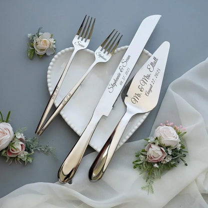 Personalized Wedding Cake Cutting Set – Knife, Server & Forks