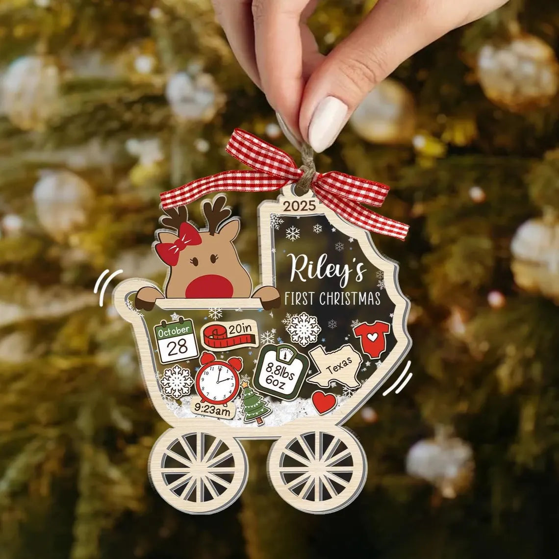 Baby’s First Christmas 2025 – Personalized Reindeer 4D Ornament