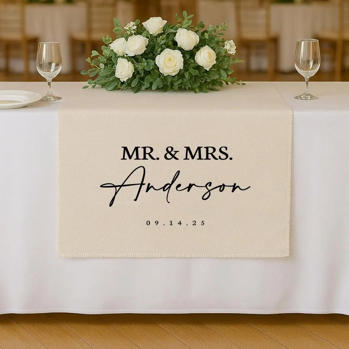 Personalized Wedding Table Runner – Custom Last Name Banner