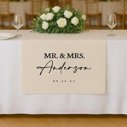 Personalized Wedding Table Runner – Custom Last Name Banner