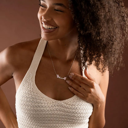 Butterfly Name Necklace with Pink Enamel Wings – Custom Jewelry Gift