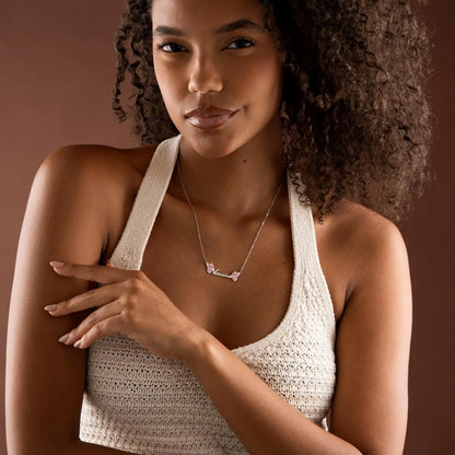 Butterfly Name Necklace with Pink Enamel Wings – Custom Jewelry Gift