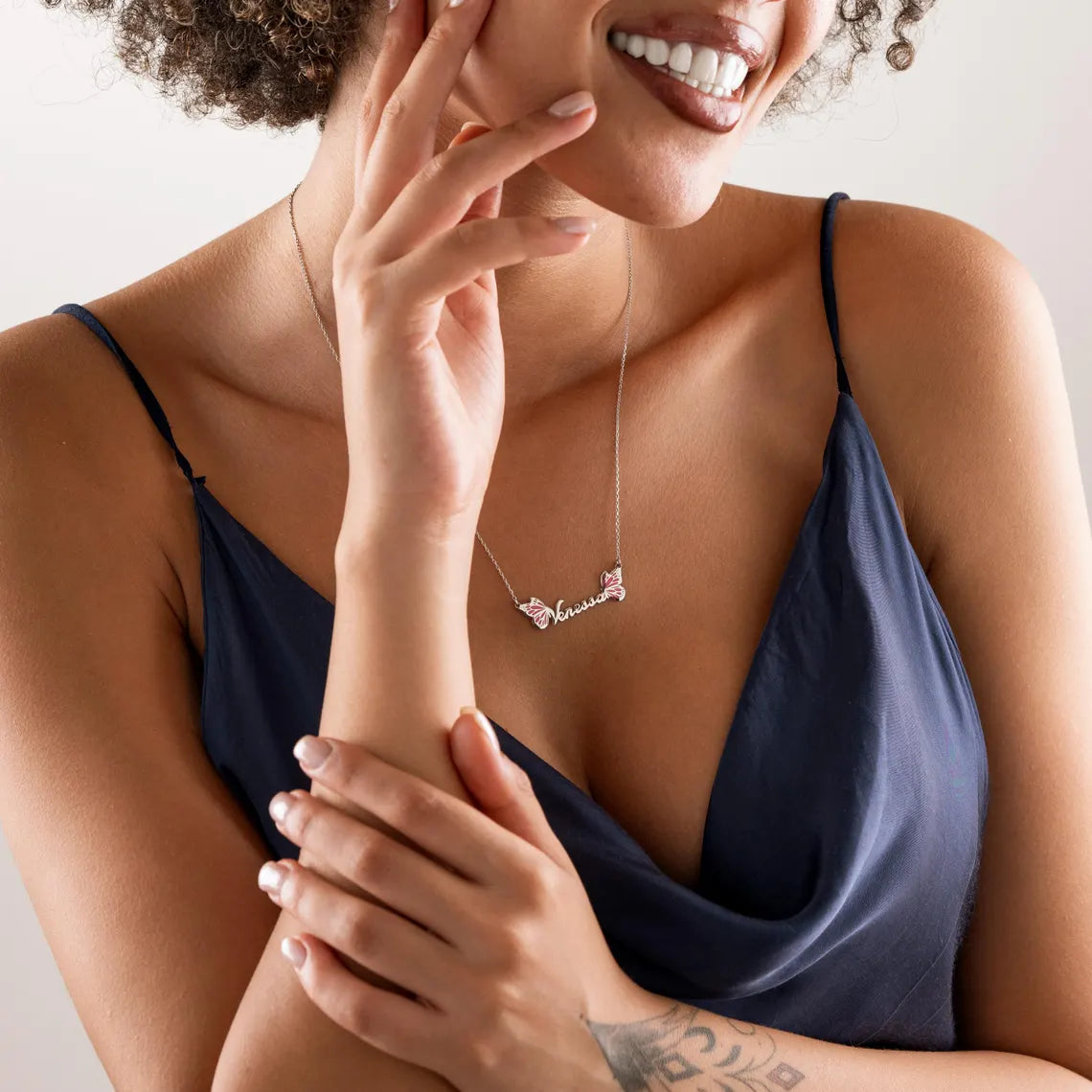 Butterfly Name Necklace with Pink Enamel Wings – Custom Jewelry Gift