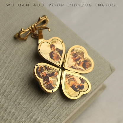 Personalized Heart Locket Brooch – 4 Photos Keepsake Gift