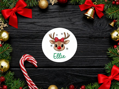 Personalized Reindeer Christmas Name Labels – Kids Gift Stickers