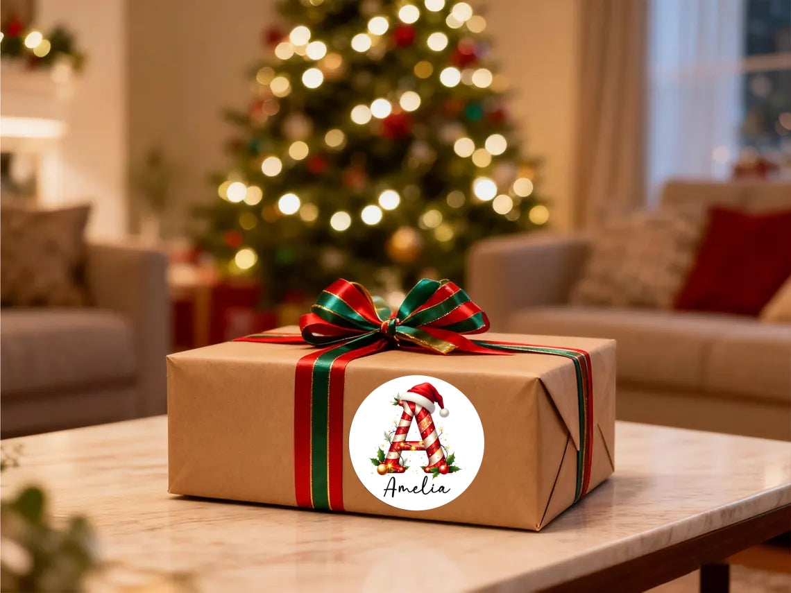 Personalized Candy Cane Christmas Name Labels – Festive Gift Stickers