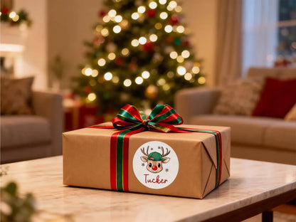 Personalized Reindeer Christmas Name Labels – Kids Gift Stickers