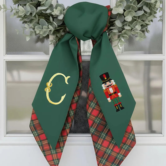 Personalized Nutcracker Wreath Sash | Embroidered Christmas Door Bow