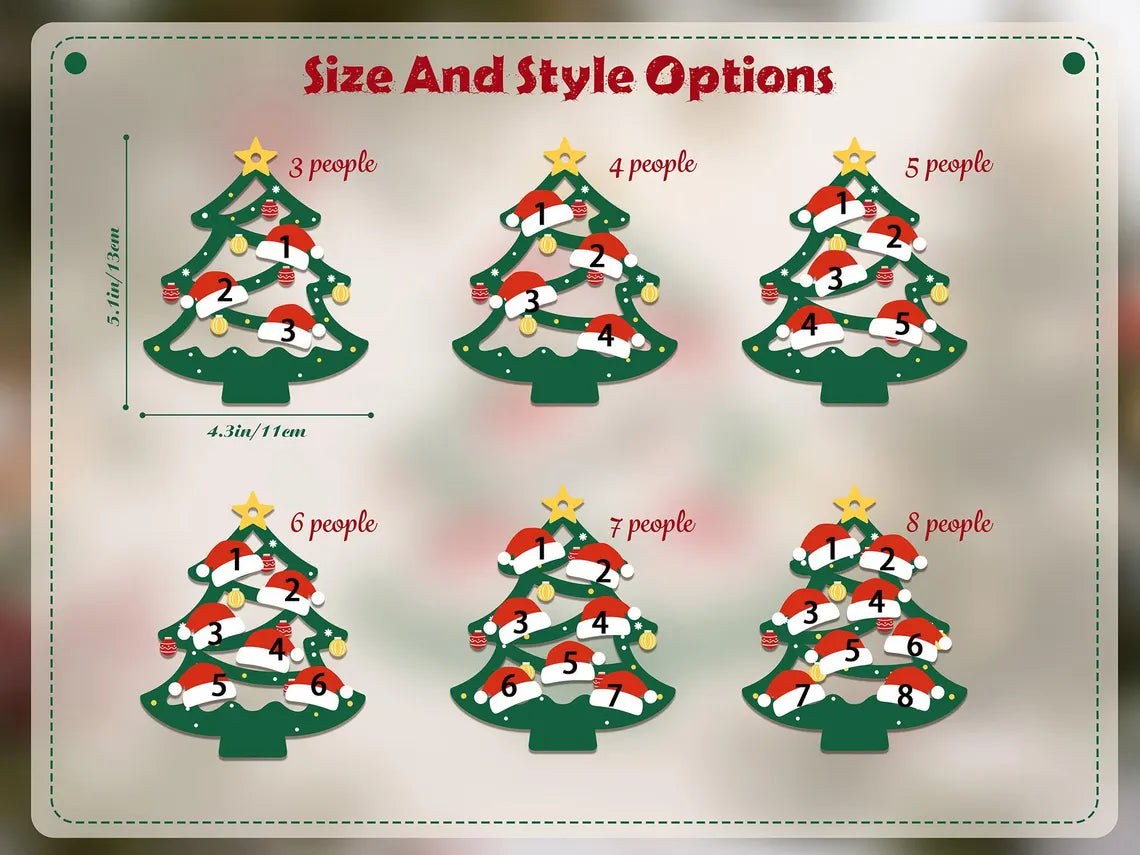 2025 Personalized Wooden Family Christmas Tree Ornament – Names on Hats