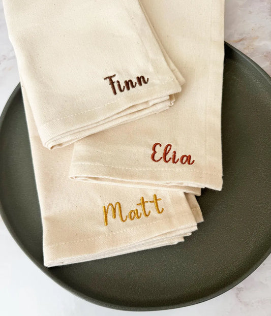Personalized Holiday Napkin | Custom Embroidered Name Cloth Napkin for Christmas